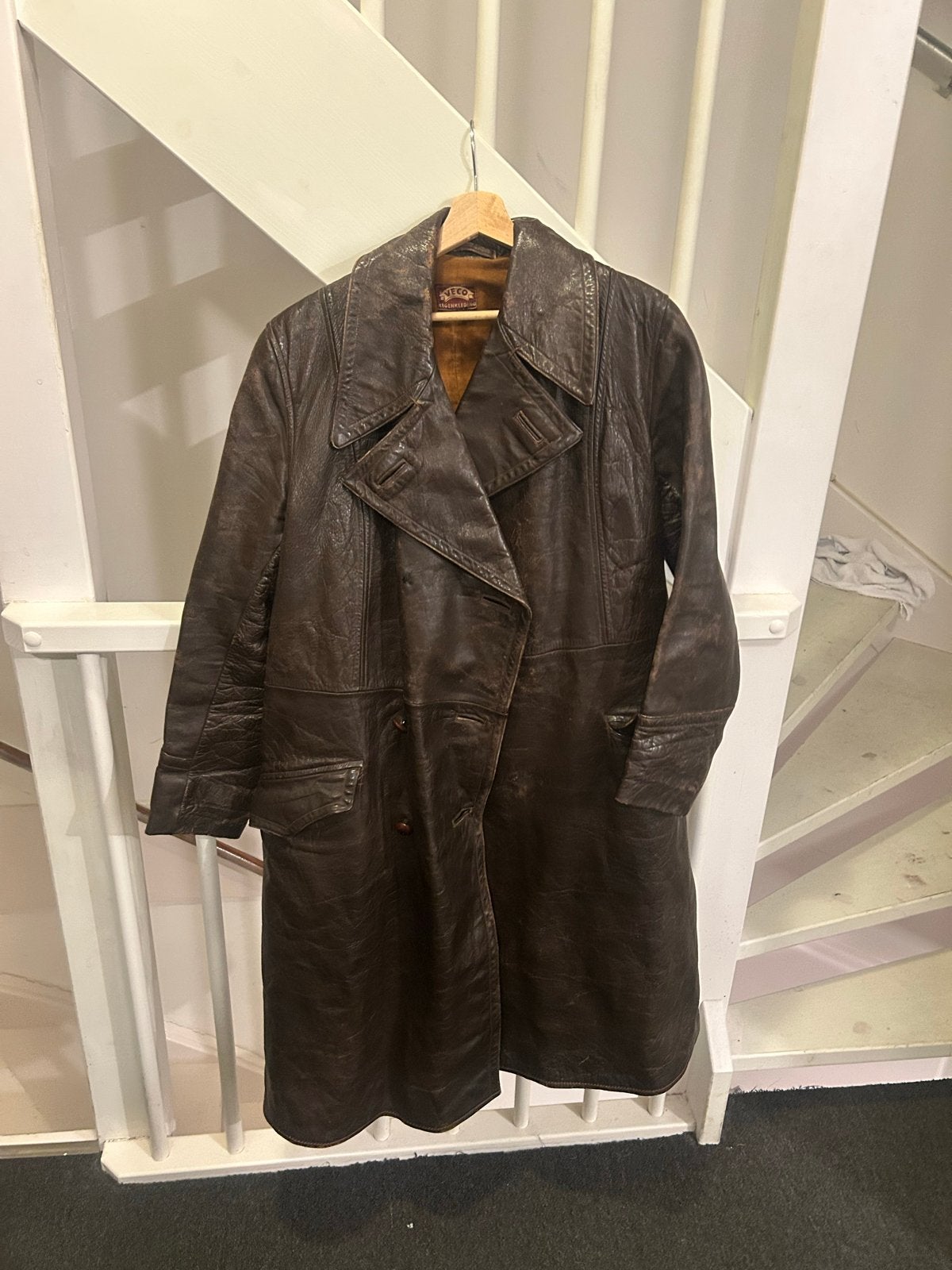 Vintage originele Solex jas VECO Leren Jas - Maat 46, Kleding | Dames, Jassen | Zomer, Ophalen of Verzenden, Gedragen, Maat 42/44 (L)