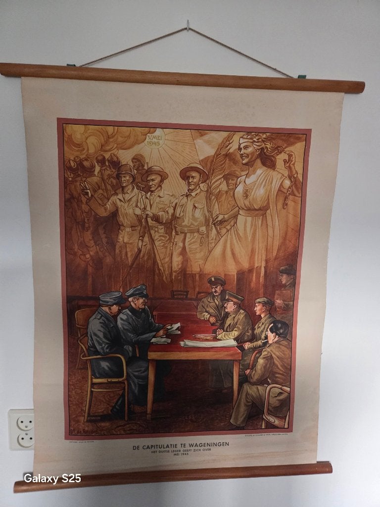 capitulatie te Wageningen mei 1945 schoolplaat zeldzaam, Ophalen of Verzenden, Geschiedenis