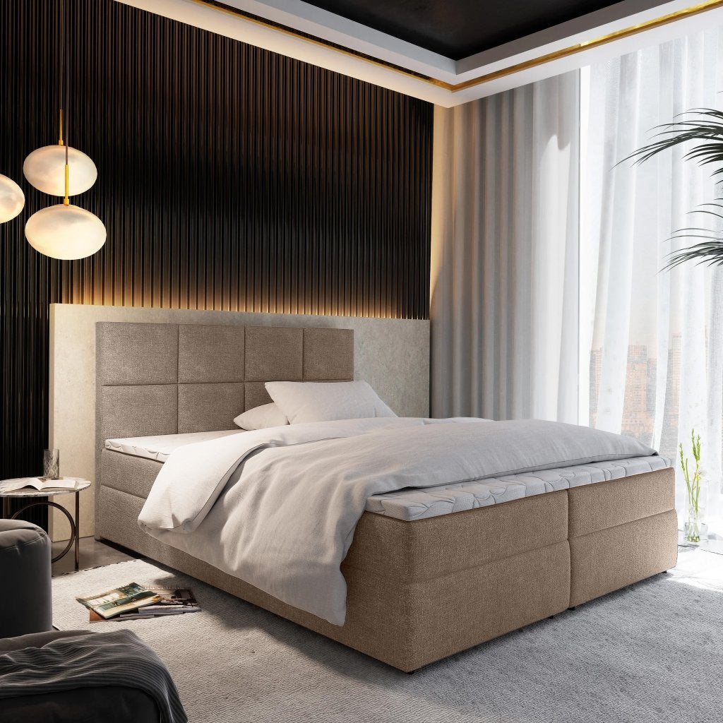 Opbergboxspring 180x210 - Stof Taupe | Extra lange maat!