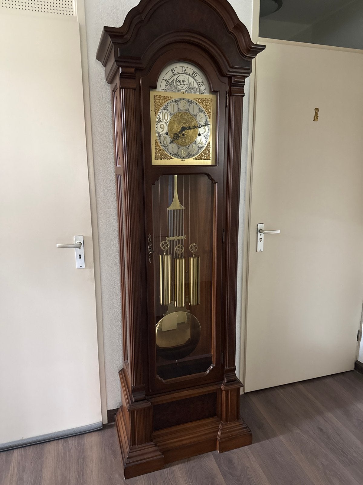 Antieke staande klok (hermle) met slinger en gewichten, Antiek en Kunst, Ophalen