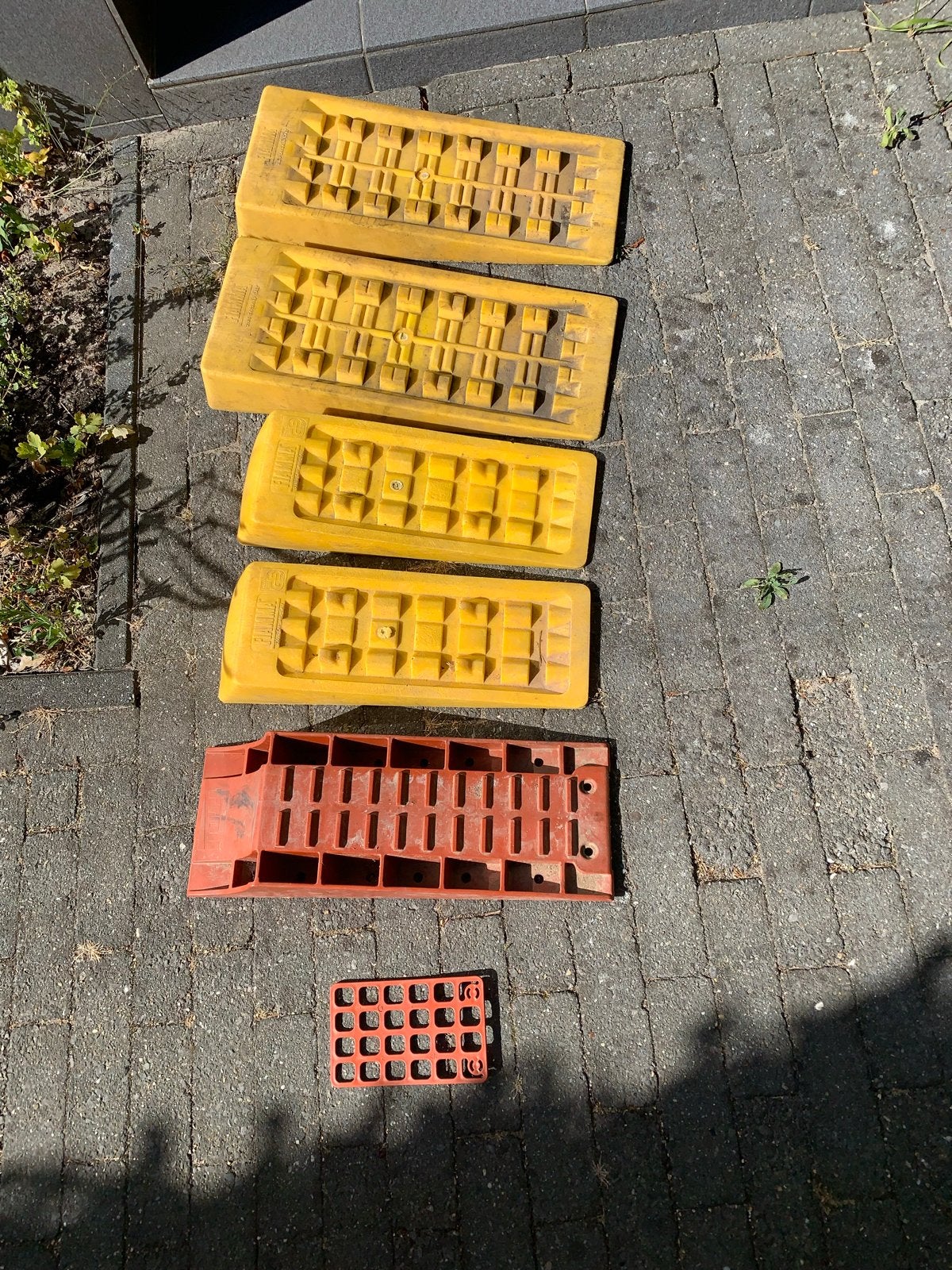 Set van oprijblokken, levelers en camper fietshoes met boord, Ophalen, Gebruikt