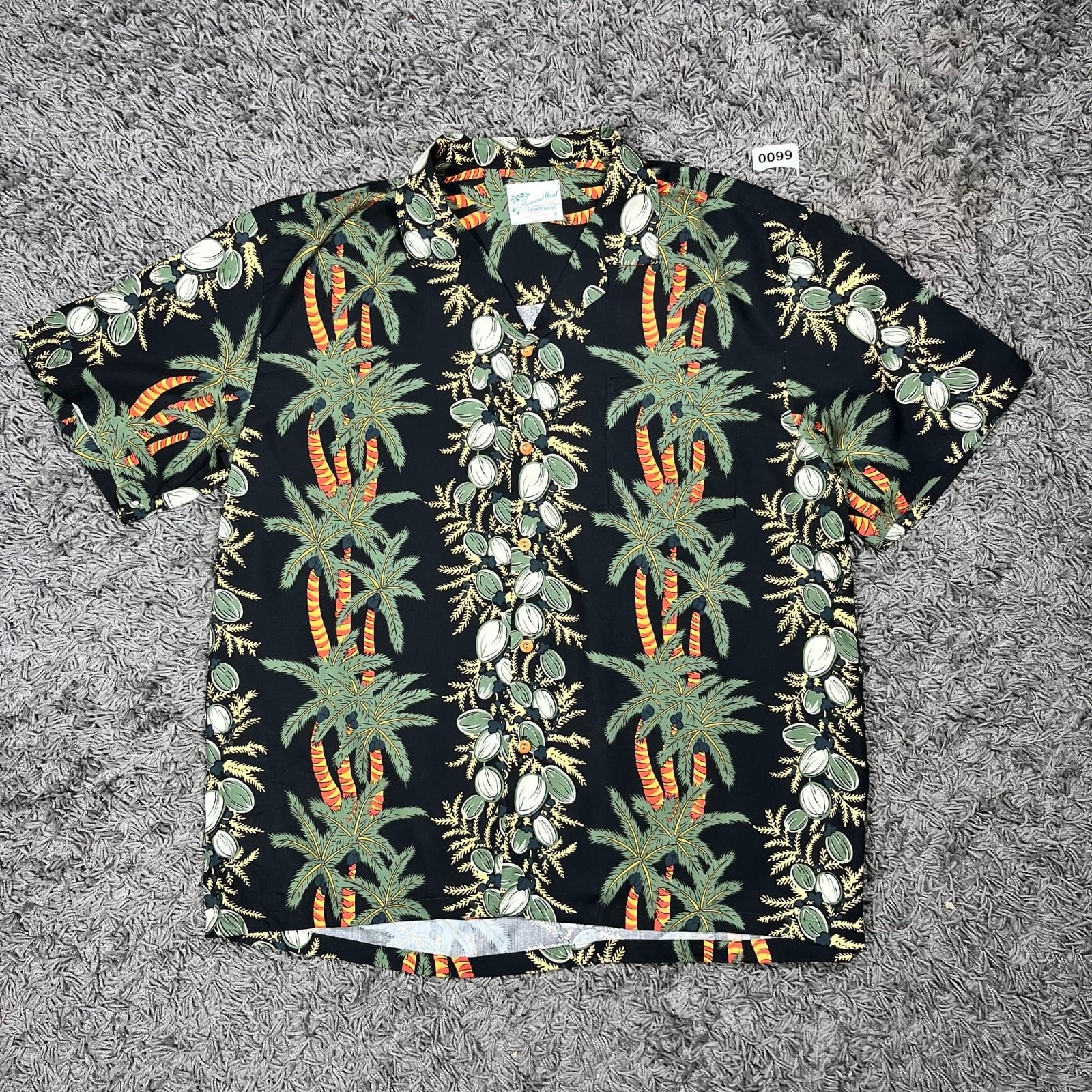 Diamond Head Black Palm Tree Print Hawaiian Shirt L, Ophalen of Verzenden, Zo goed als nieuw
