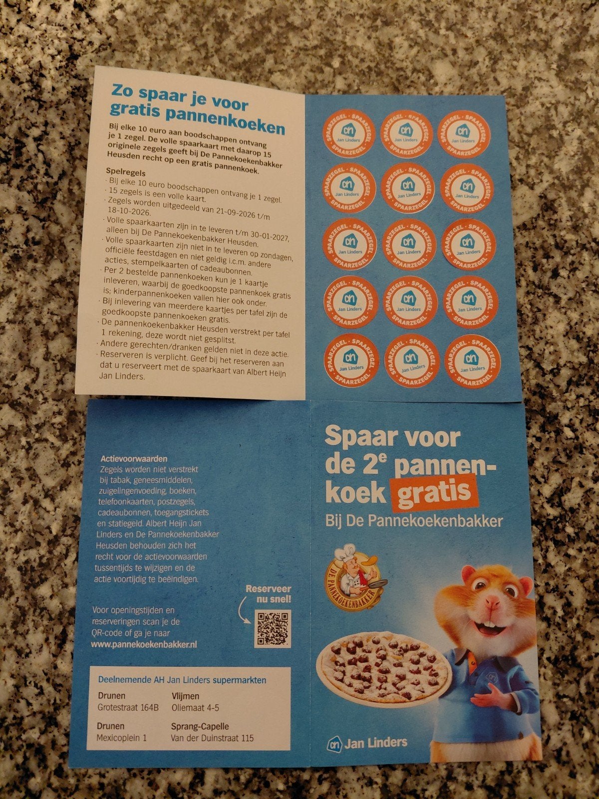 2x spaarkaart korting bij pannenkoekenbakker Heusden, Verzamelen, Albert Heijn, Ophalen of Verzenden