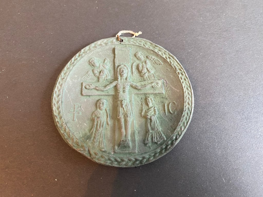 Antieke Bronzen Wandplaquette | Byzantijnse Kruisiging, Ophalen of Verzenden
