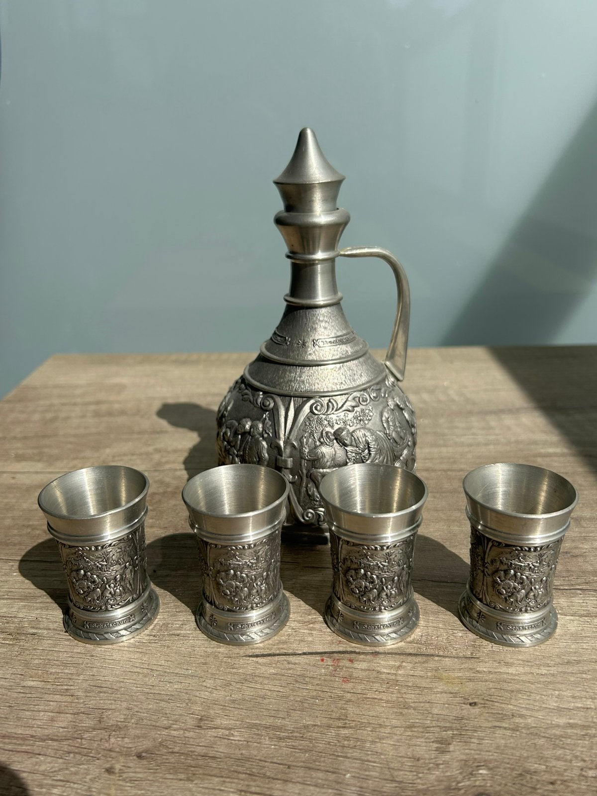 Duitse tinnen drankset ongebruikt - 70s/80s, Ophalen of Verzenden