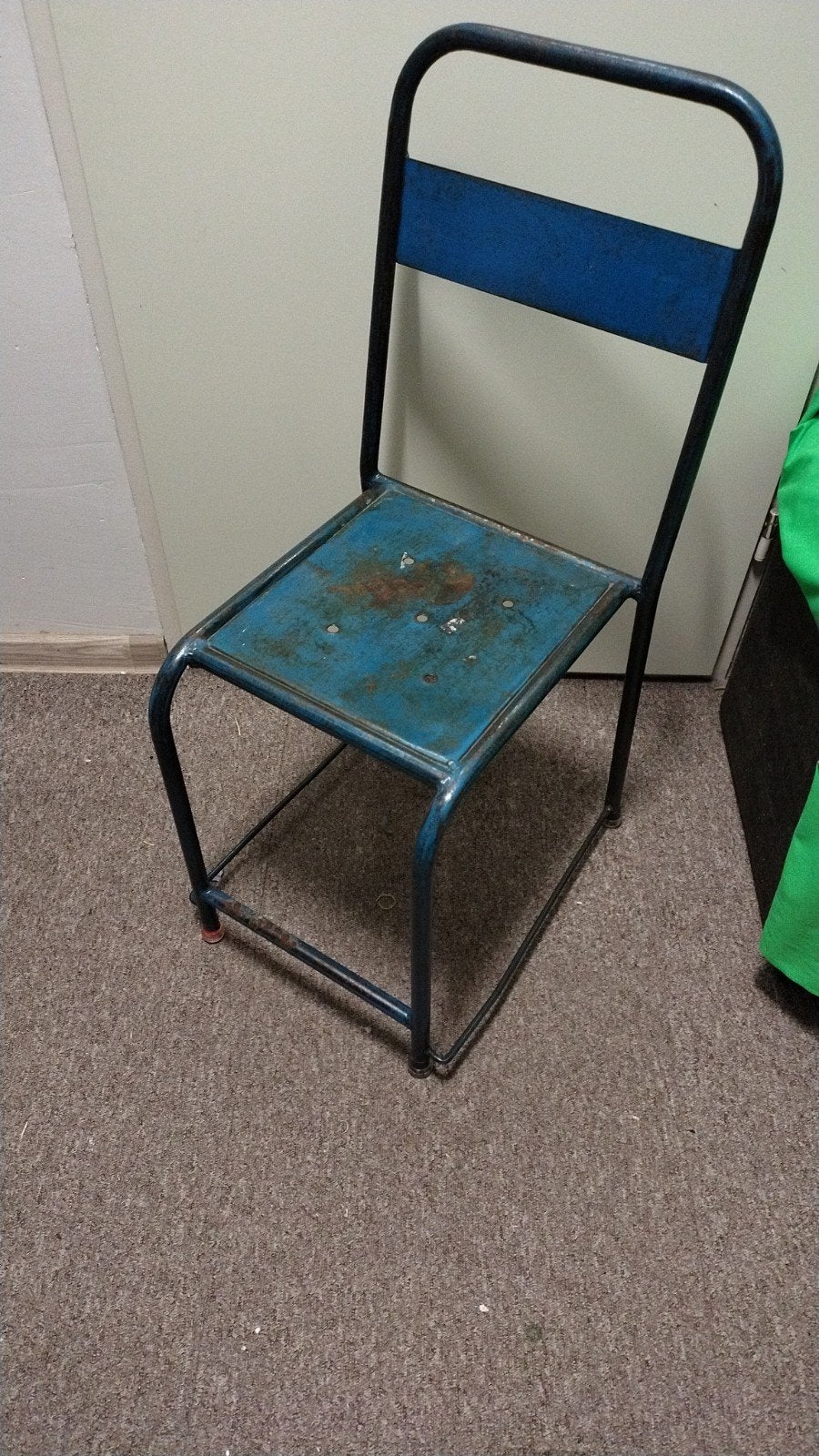 Vintage Industriële Stoel - Blauw Metaal, Antiek en Kunst, Ophalen
