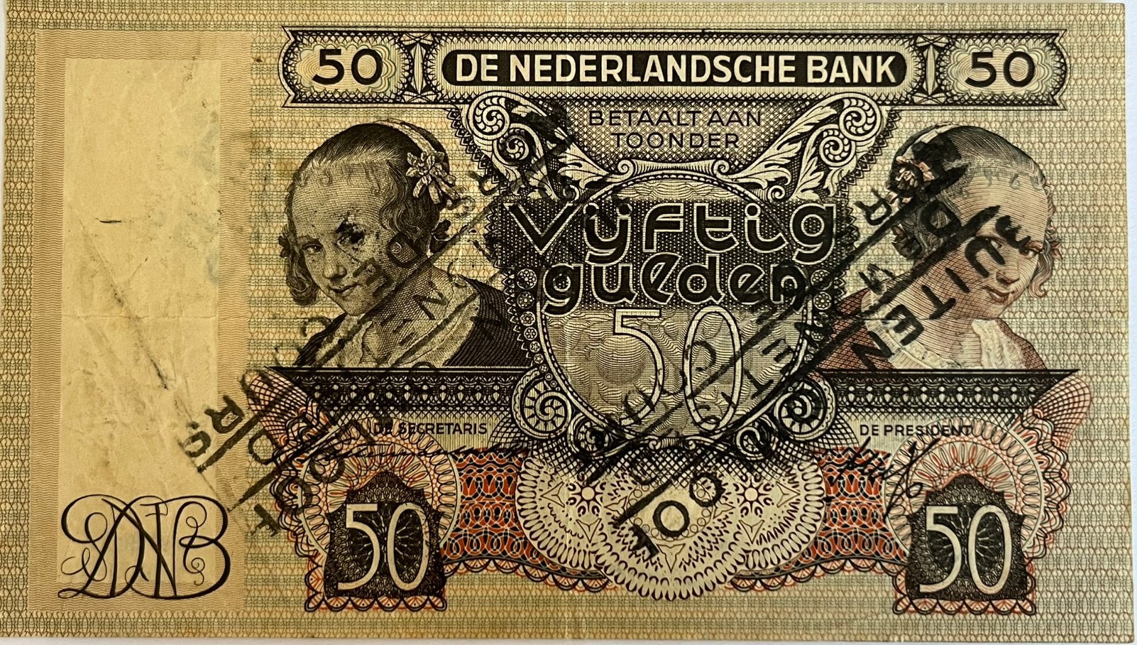 50 gulden 1941 met buiten omloop stempel, Postzegels en Munten, Bankbiljetten | Nederland, Ophalen of Verzenden, 50 gulden, Los biljet