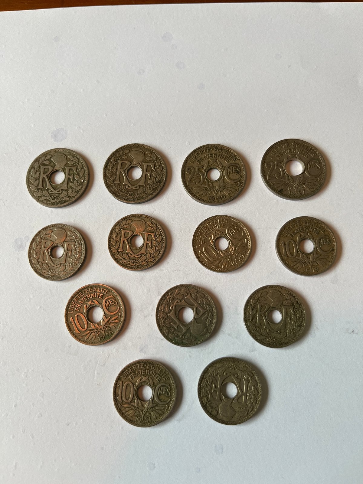 Set Franse munten: 4x 25 en 9x 10 Centimes, Ophalen, Frankrijk, Setje