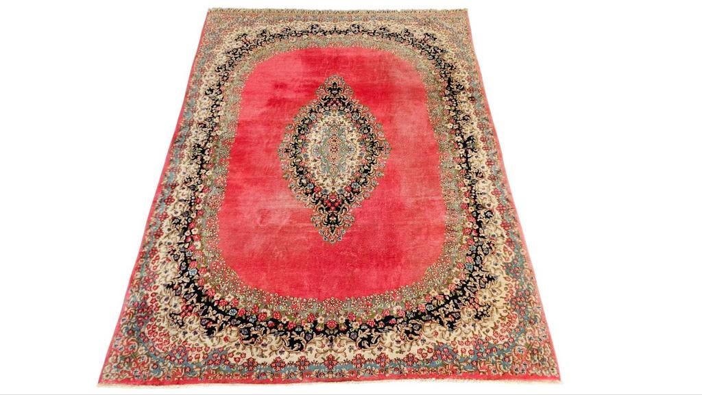 Handmade Persian pink wool  Kirman carpet medalion 255x355cm, Onbekend, 200 cm of meer, Ophalen of Verzenden, Zo goed als nieuw