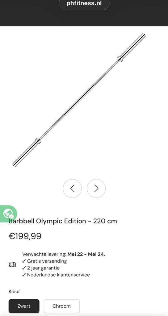 Olympische halterstang 2.20m/20kg met 2x 20kg schijven, Ophalen, Nieuw, Rug, Halterset