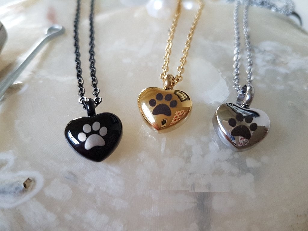 RVS Mini Urn Ketting Hart met Dierenpootje + Vulsetje, Overige materialen, Verstelbaar, Verzenden, Zwart