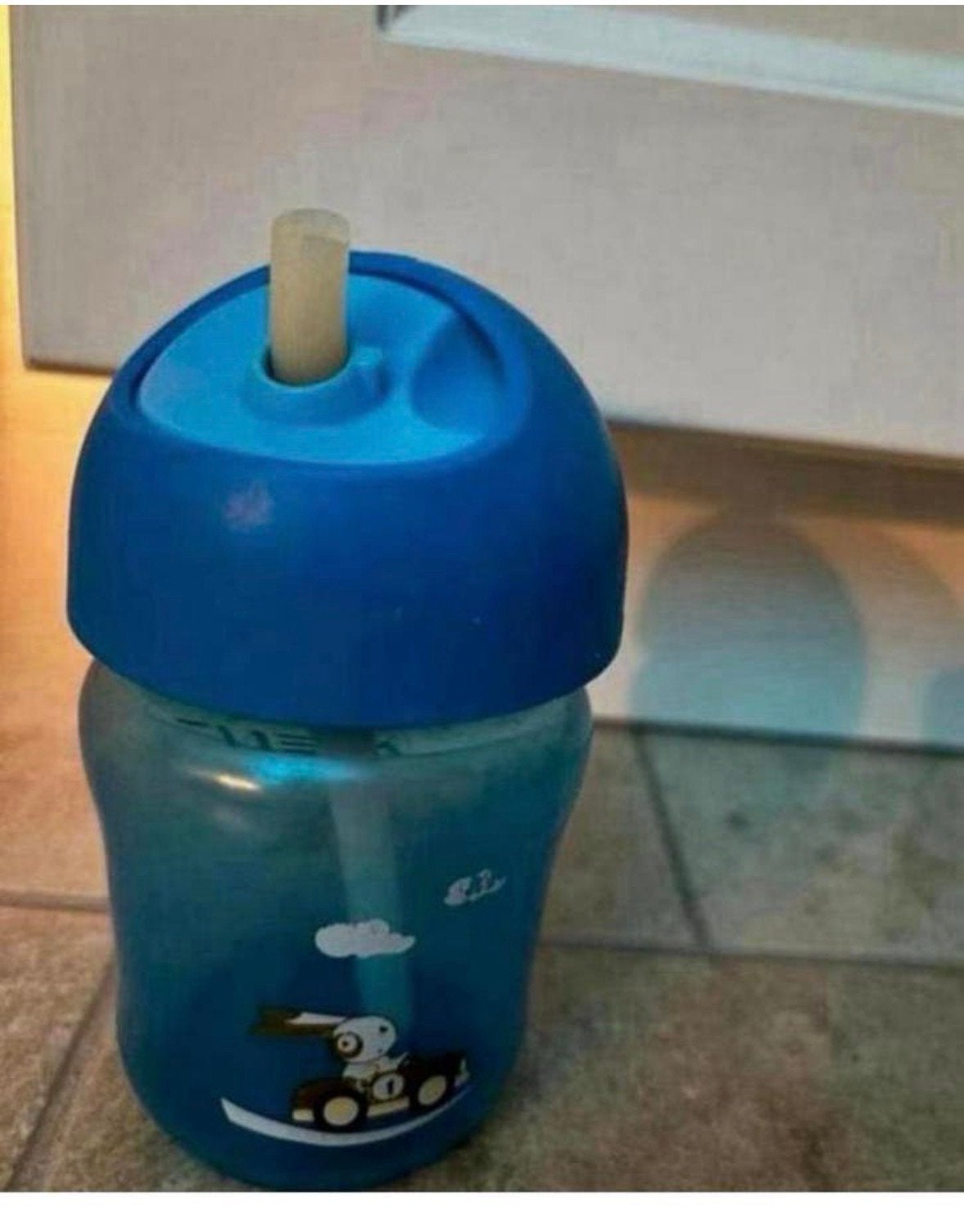 Avent anti-lek beker met rietje - Blauw, Ophalen of Verzenden, Gebruikt