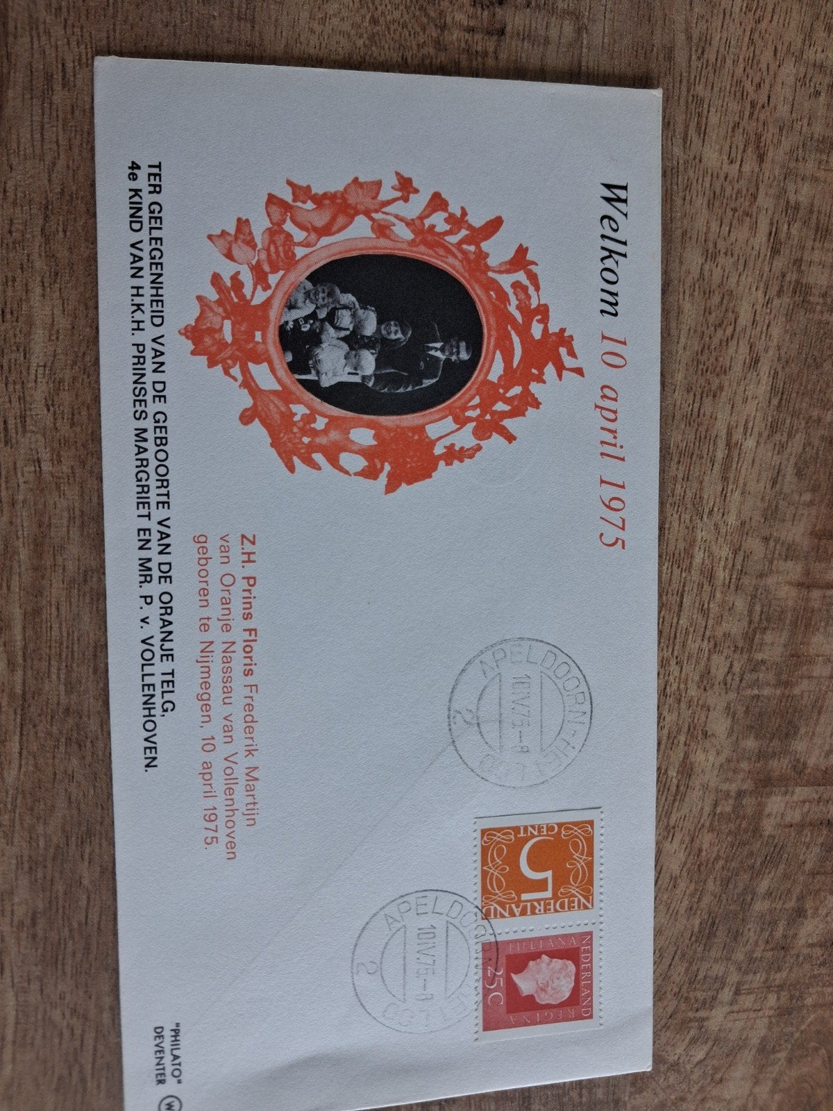 Eerste Dag Envelop Geboorte Prins Floris 1975, Ophalen of Verzenden, Zo goed als nieuw, Nederland, Kaart, Foto of Prent