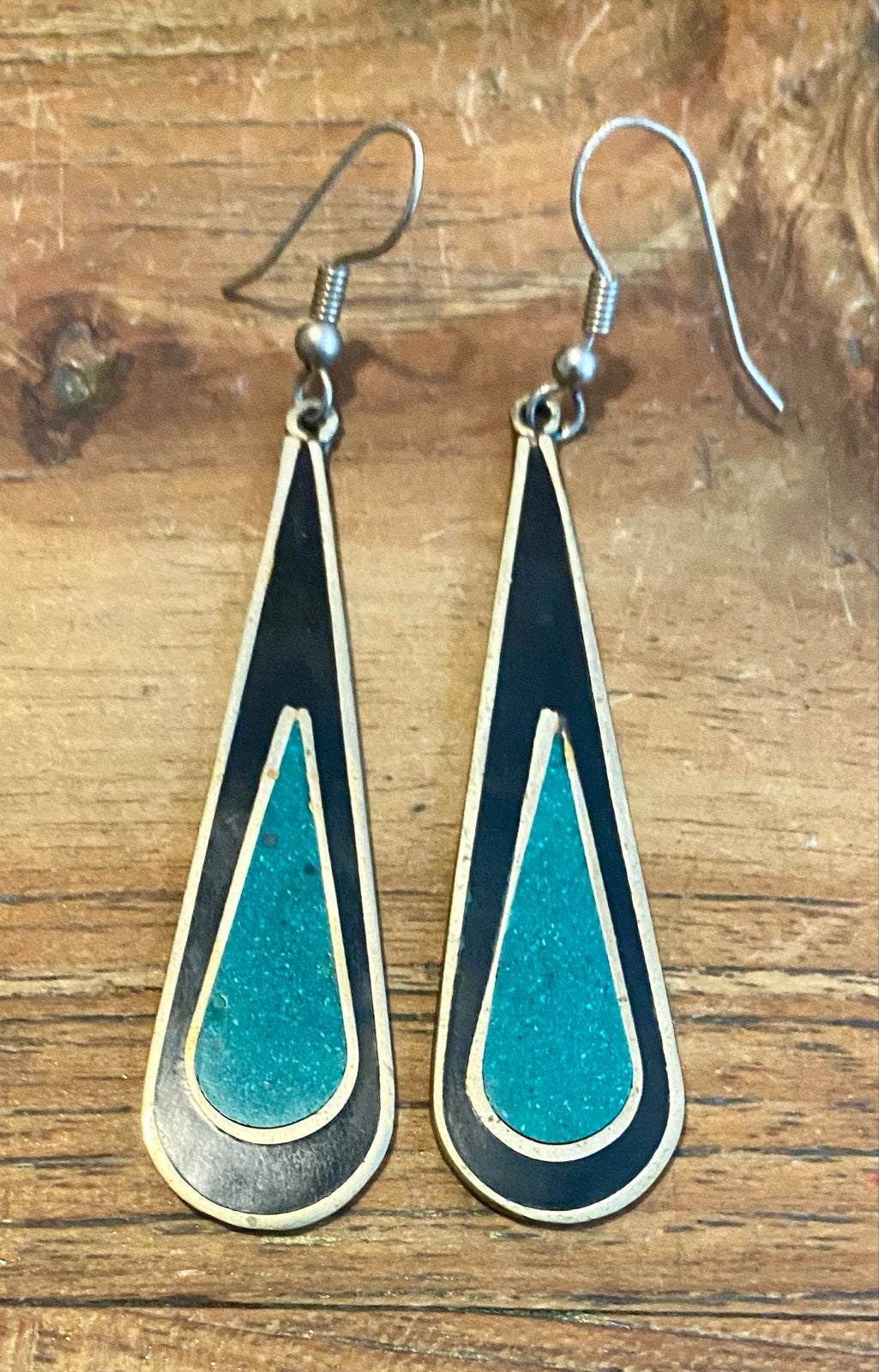 Vintage Alpaca oorbellen Mexico met opaal en jade, Sieraden, Tassen en Uiterlijk, Zwart, Ophalen of Verzenden, Met edelsteen, Zilver