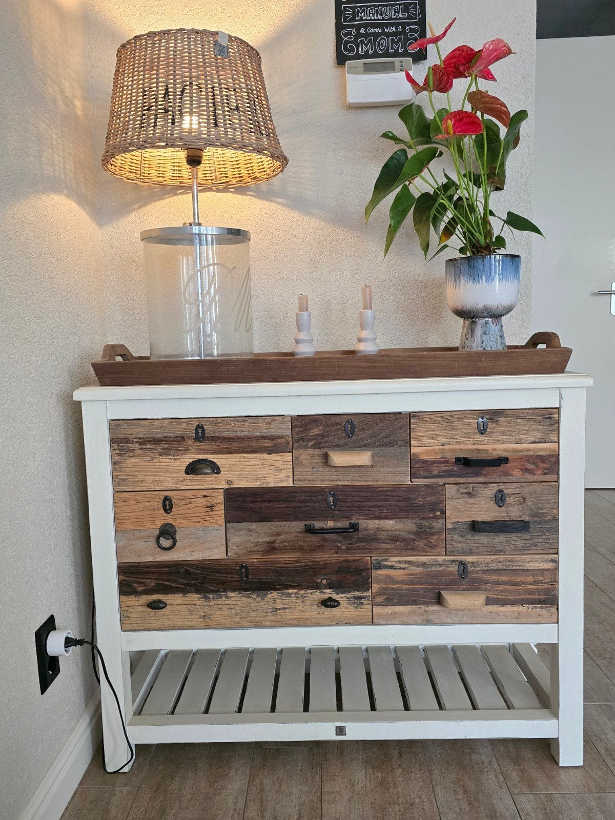 Riviera Maison Hampton Island Side Table, 100 tot 150 cm, Zo goed als nieuw, Met lade(s), 25 tot 50 cm