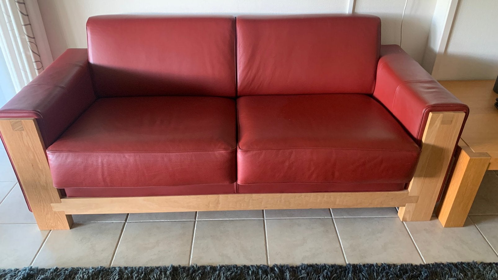 Rood Leren 2 en 3 zits banken, Ophalen, Gebruikt, Minder dan 75 cm, Leer