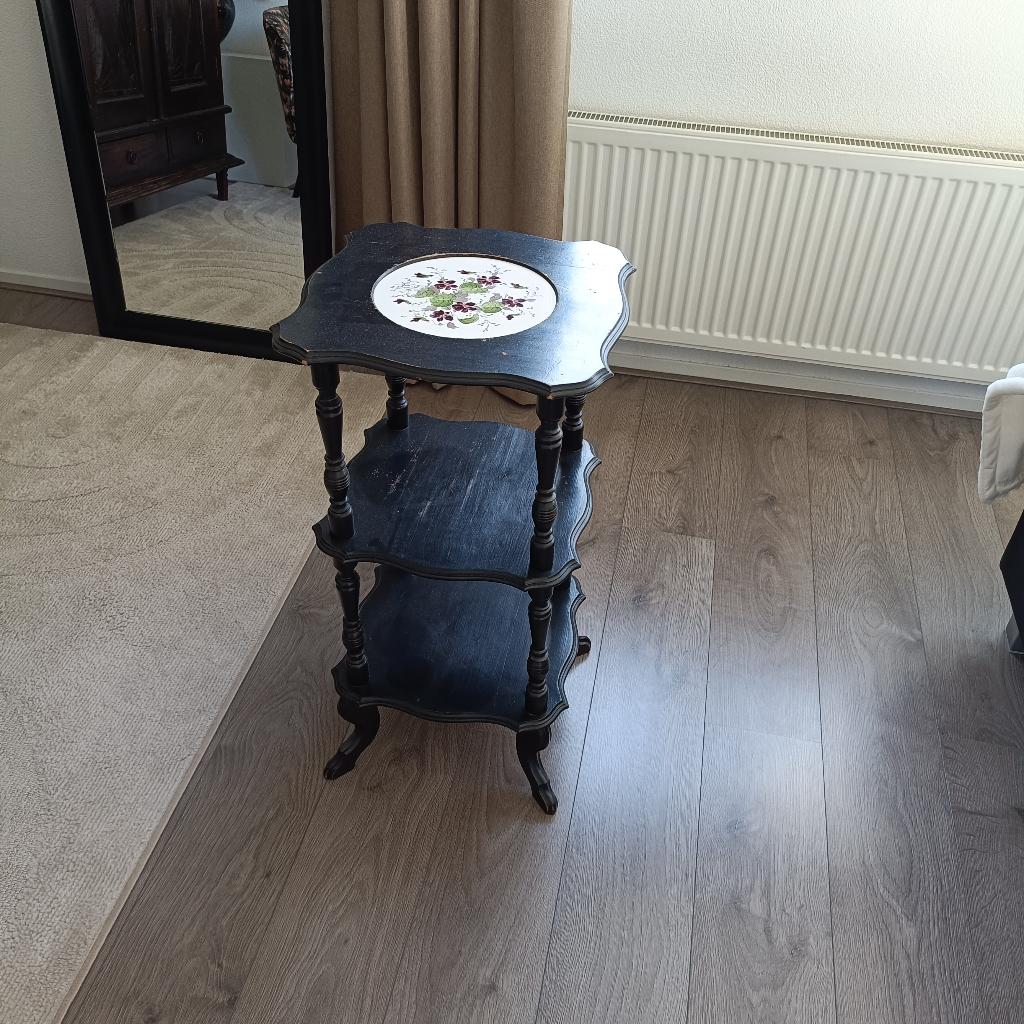 Antieke bijzettafel, Huis en Inrichting, Minder dan 55 cm, Gebruikt, Rond, Hout