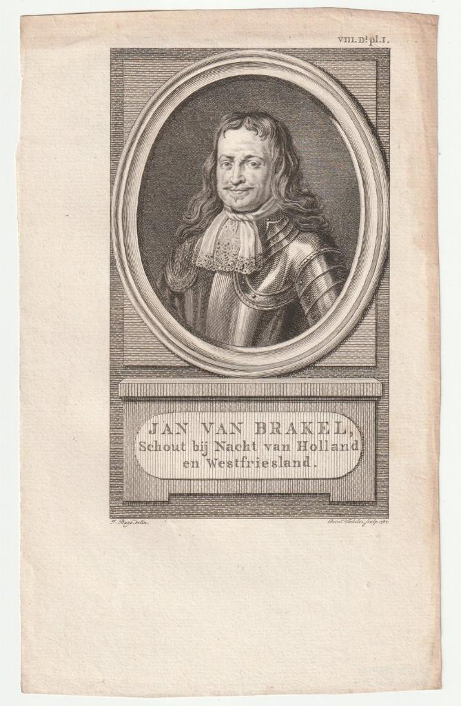 Jan van Brakel Schout bij nacht gravure Vinkeles, Antiek en Kunst, Kunst | Etsen en Gravures, Verzenden, Portret, Gravure, Blanco verso