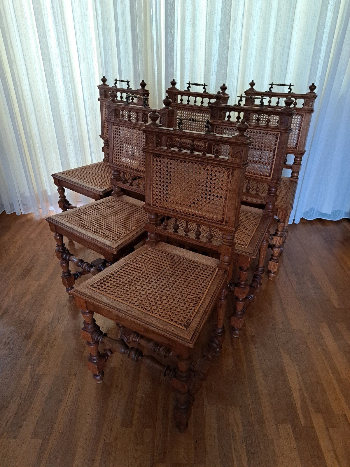 Set van 6 antieke Mechelse stoelen met rotan zitting, Antiek en Kunst, Ophalen