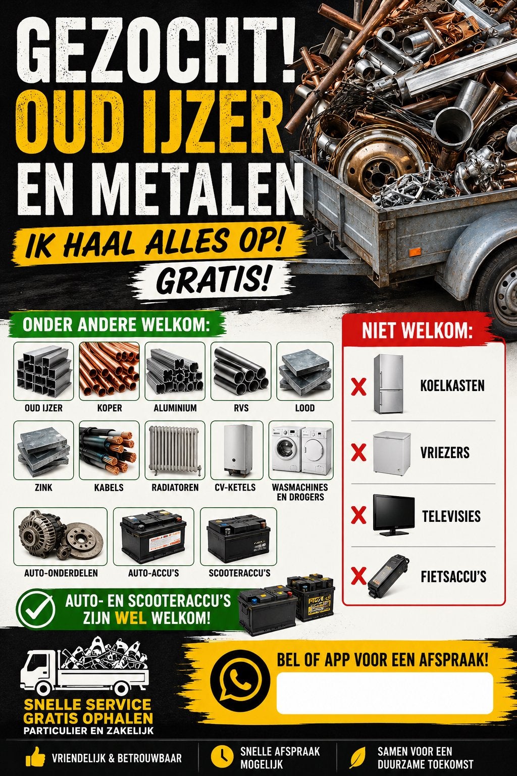 Gratis ophalen van oud ijzer en metalen, Ophalen, Gebruikt, Overige metalen