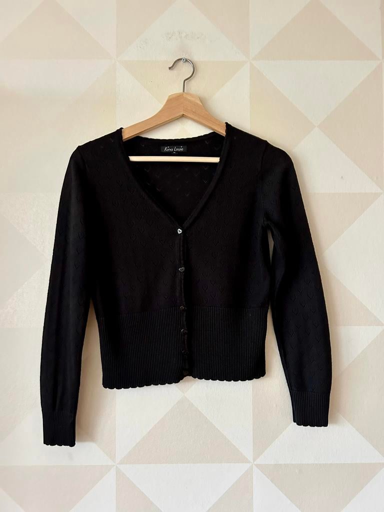 King Louie Cardi V Ajour vest hart zwart M/38 zgan, Kleding | Dames, Truien en Vesten, Ophalen of Verzenden, Zo goed als nieuw