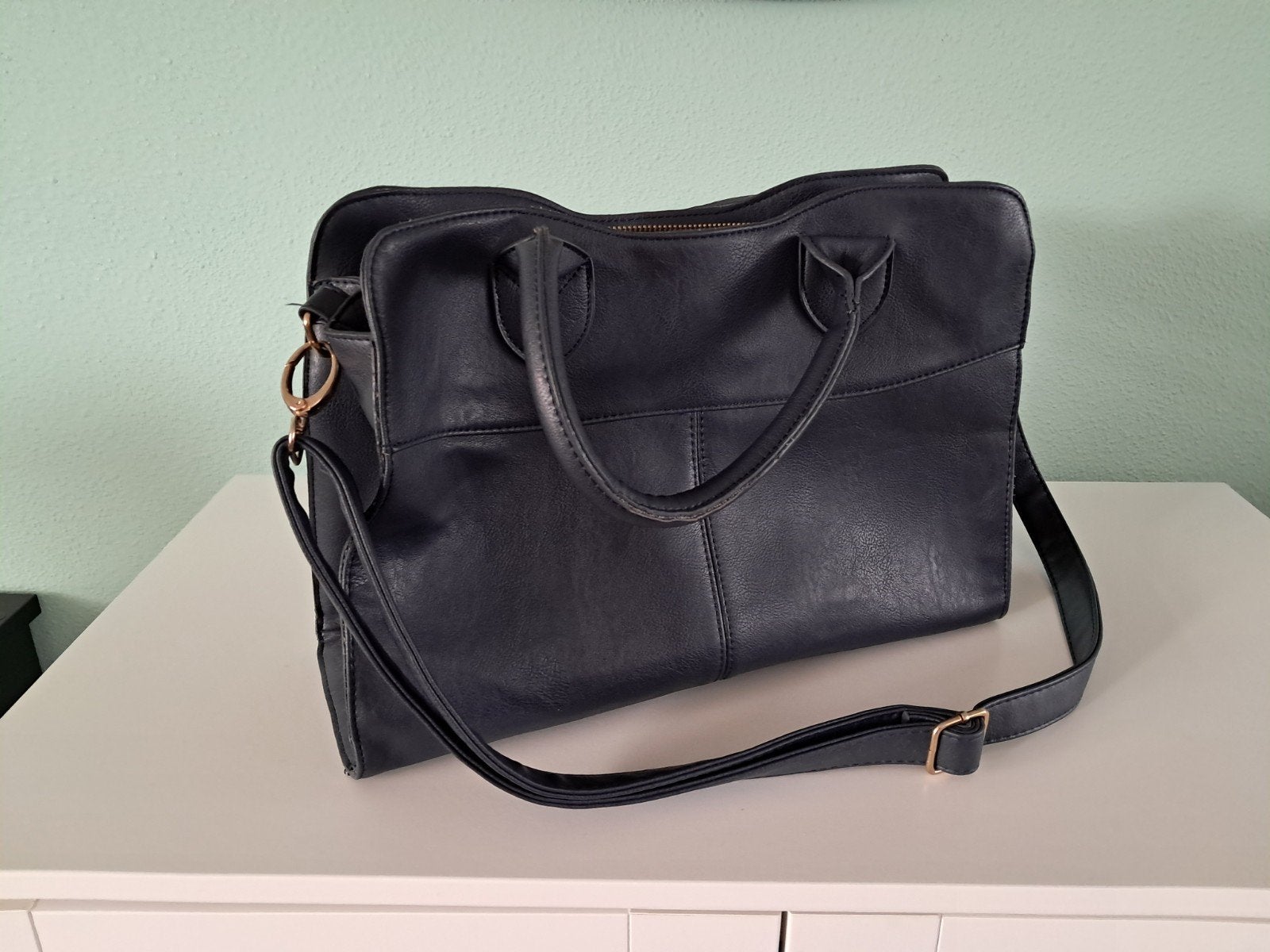 Donkerblauwe kunstleren handtas, Ophalen of Verzenden, Gebruikt, Blauw, Handtas