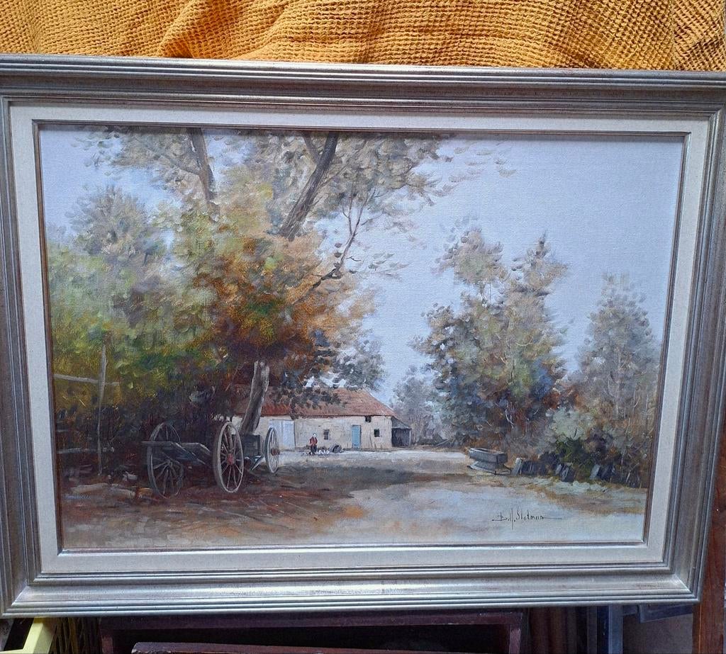 Schilderij B.H. Slotman in H.J. Kanis lijst - Landschap, Antiek en Kunst, Ophalen of Verzenden
