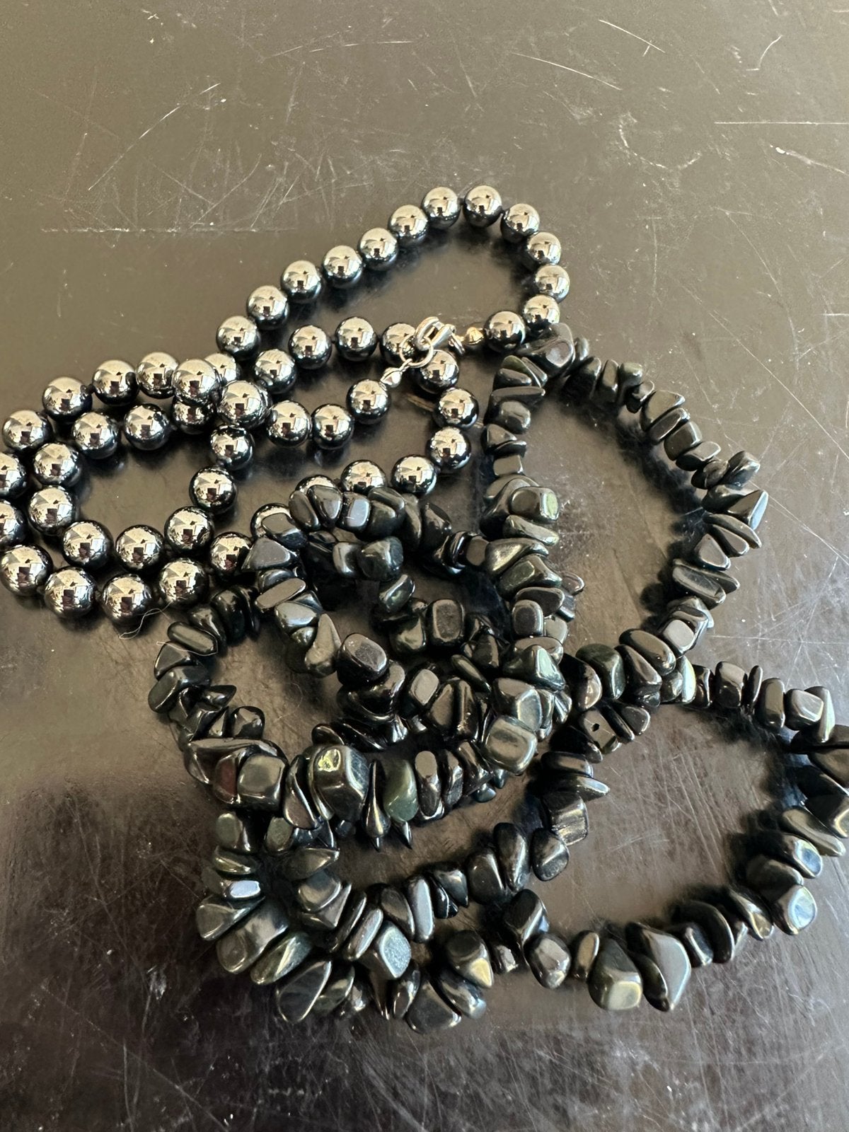 2 x Half edelsteen ketting Onyx en Hematiet 1 koop, Ophalen of Verzenden, Gebruikt