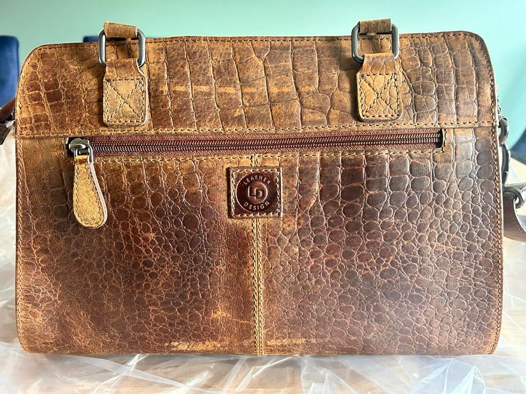 Leren Handtas / Schoudertas - Bruin Krokodillenprint, Sieraden, Tassen en Uiterlijk, Ophalen, Nieuw, Bruin, Handtas