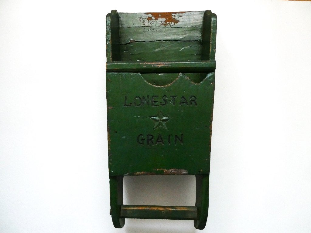 Unieke antieke Amerikaanse graanbak voerschep Lonestar Grain, Ophalen of Verzenden