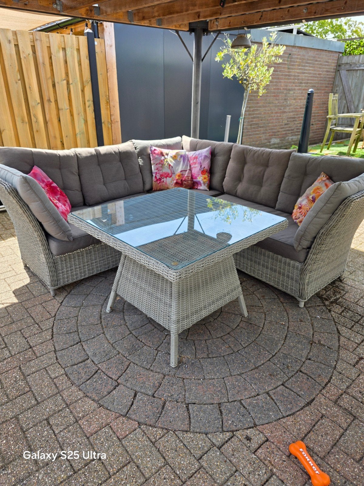 Mooie vol wicker lounge set met tafel en glasplaat 90x90!, Tuin en Terras, Tuinsets en Loungesets, Ophalen, Zo goed als nieuw