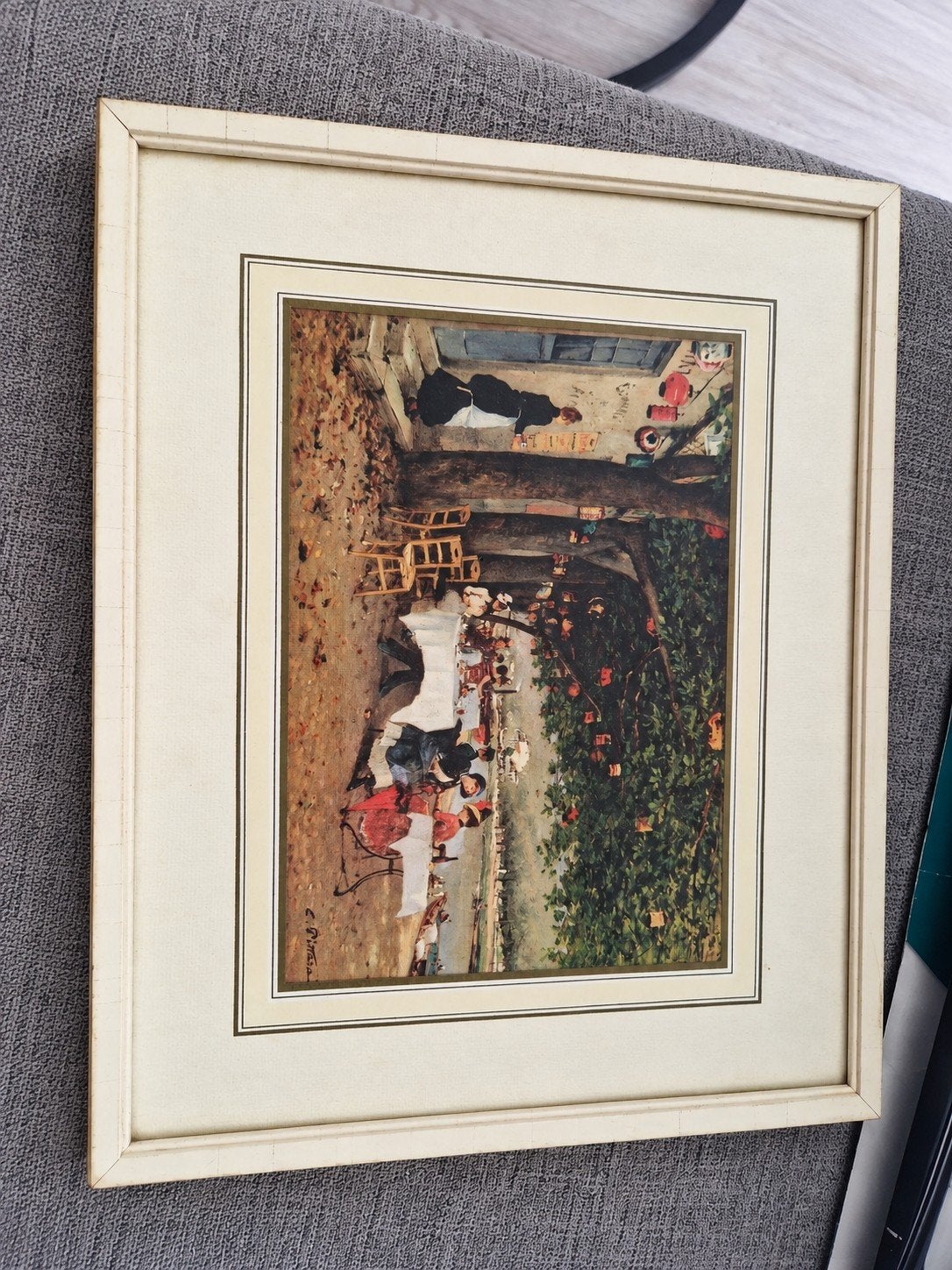 Vintage schilderij terras/café – klassiek ingelijst, Antiek en Kunst, Ophalen of Verzenden