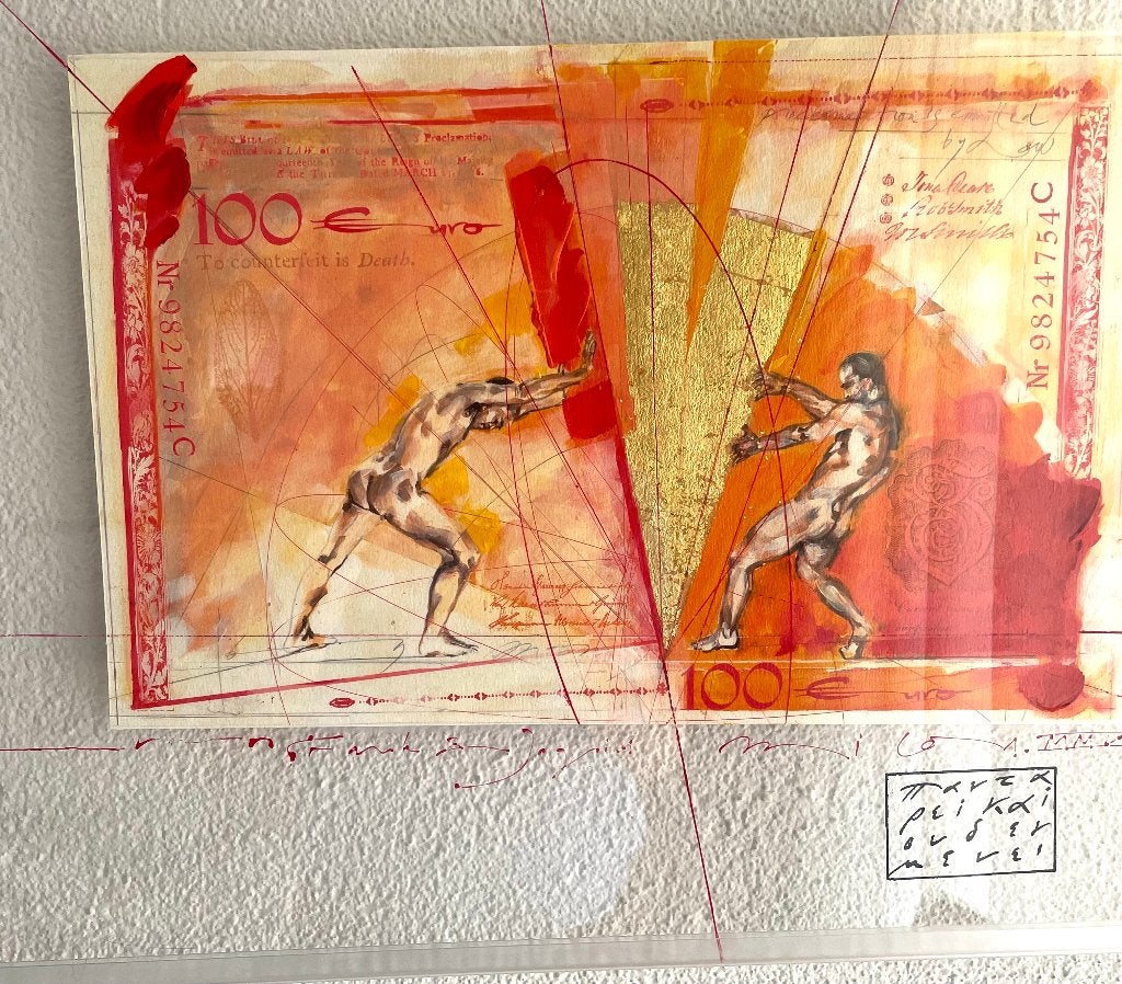 Schilderij "Muntbiljet" door Milou Hermus, Watermerk, Overige techniek, Ophalen, Personages en Fantasiefiguren