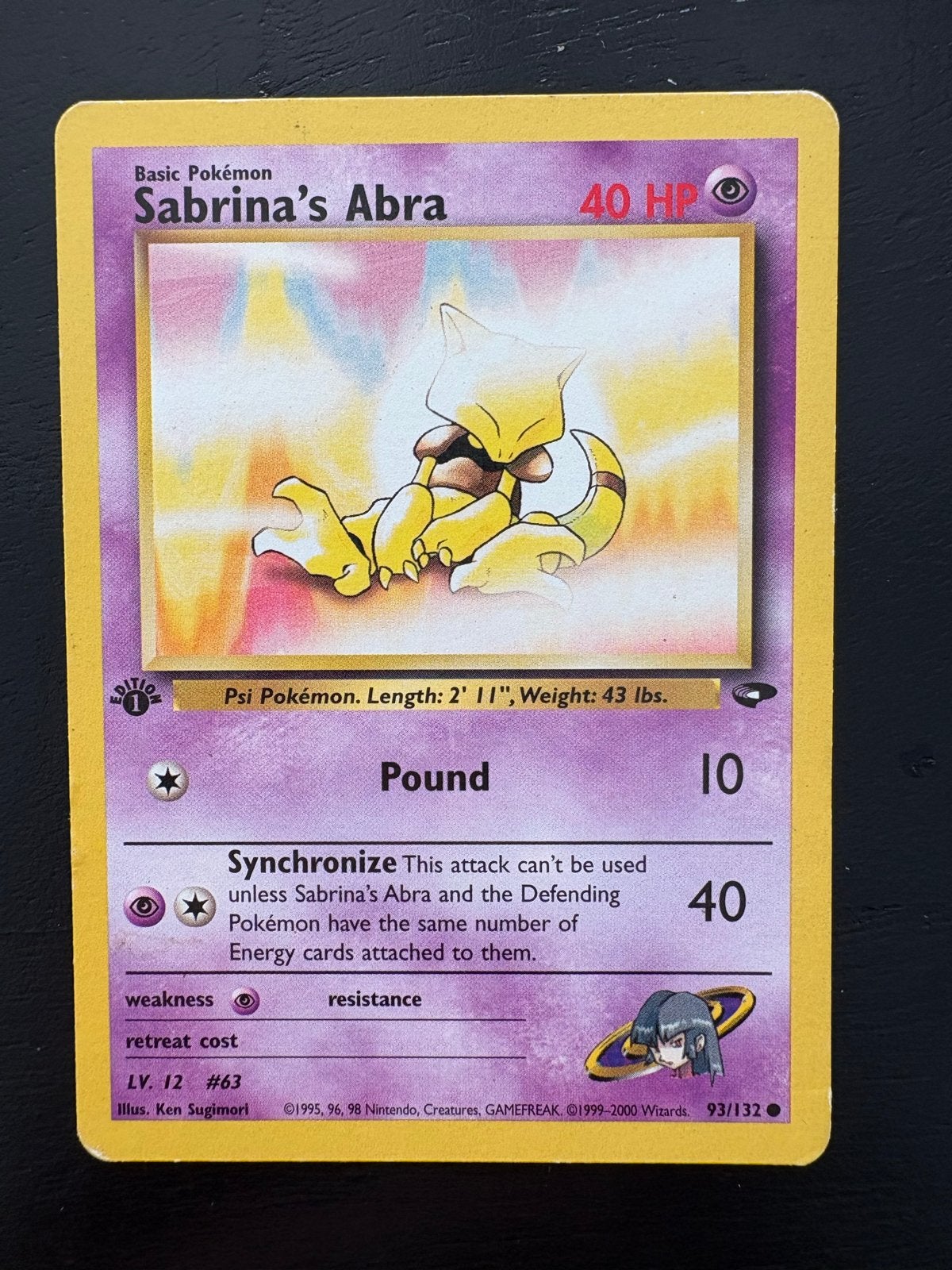 Sabrina's Abra Pokémon kaart - 1st Edition, Ophalen of Verzenden, Zo goed als nieuw, Losse kaart