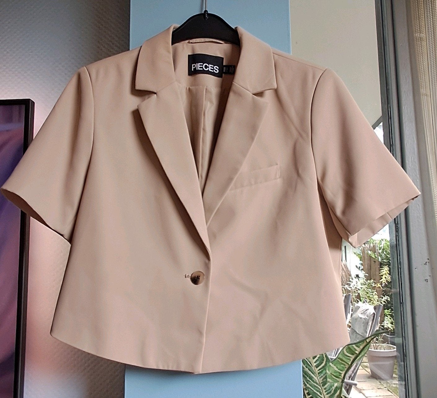Cropped blazer beige Pieces L, Beige, Maat 42/44 (L), Ophalen of Verzenden, Zo goed als nieuw