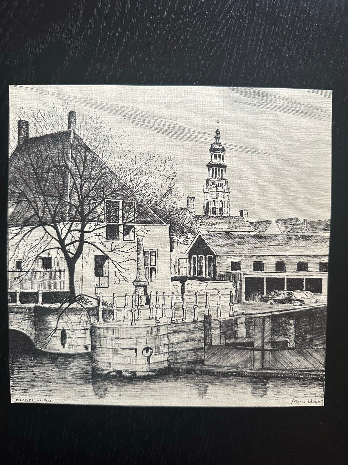 Middelburg Pen- en Inkttekening door Frans Bliek, Ophalen of Verzenden, Tekening, Pentekening, Gesigneerd