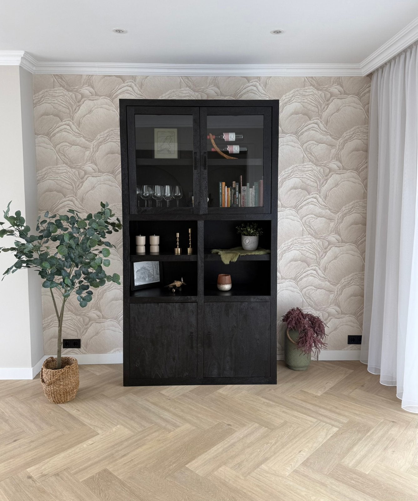 Zwarte mangohouten kast 220x120x45, Met deur(en), Overige materialen, 100 tot 150 cm, 200 cm of meer
