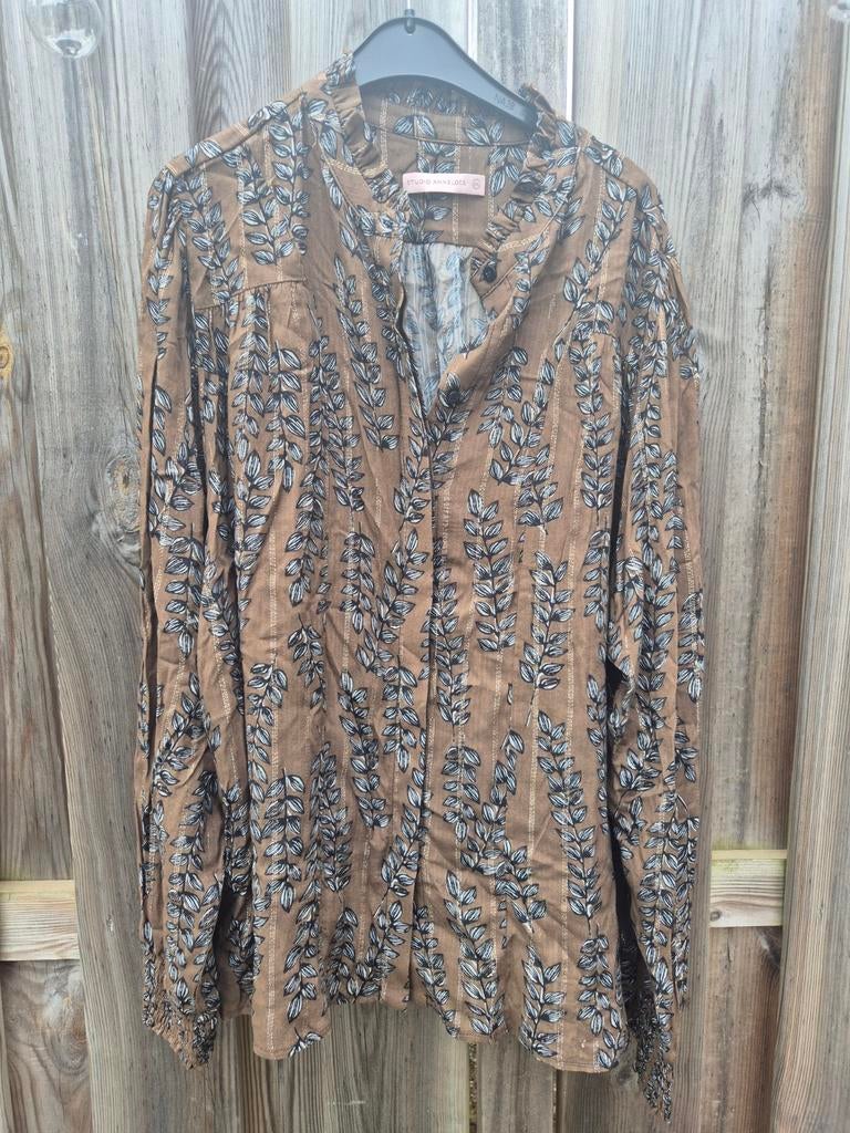 Studio Anneloes Blouse XXL Bruin Wit Zwart Goud Bladprint, Studio Anneloes, Bruin, Maat 46/48 (XL) of groter, Ophalen of Verzenden