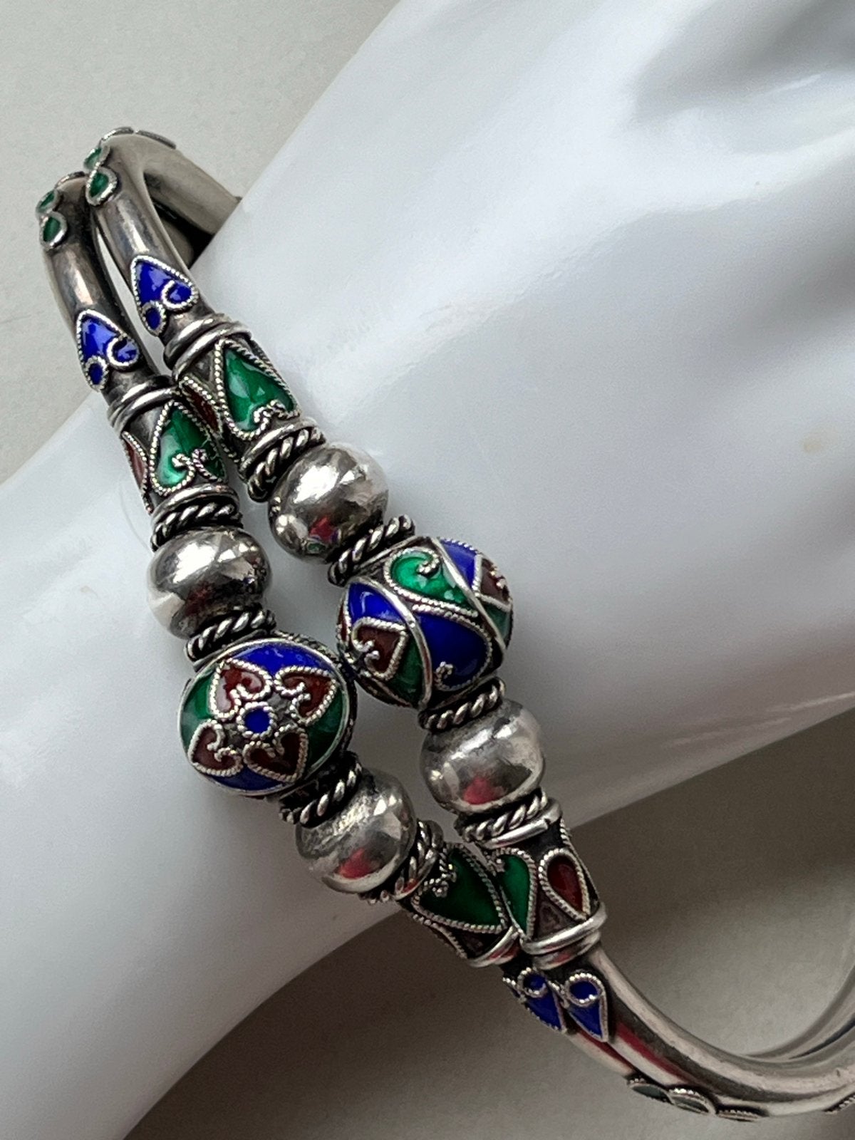 Zilveren Berber Cloisonné Armband - Gekeurd, 18 cm, Verzenden, Zo goed als nieuw, Zilver