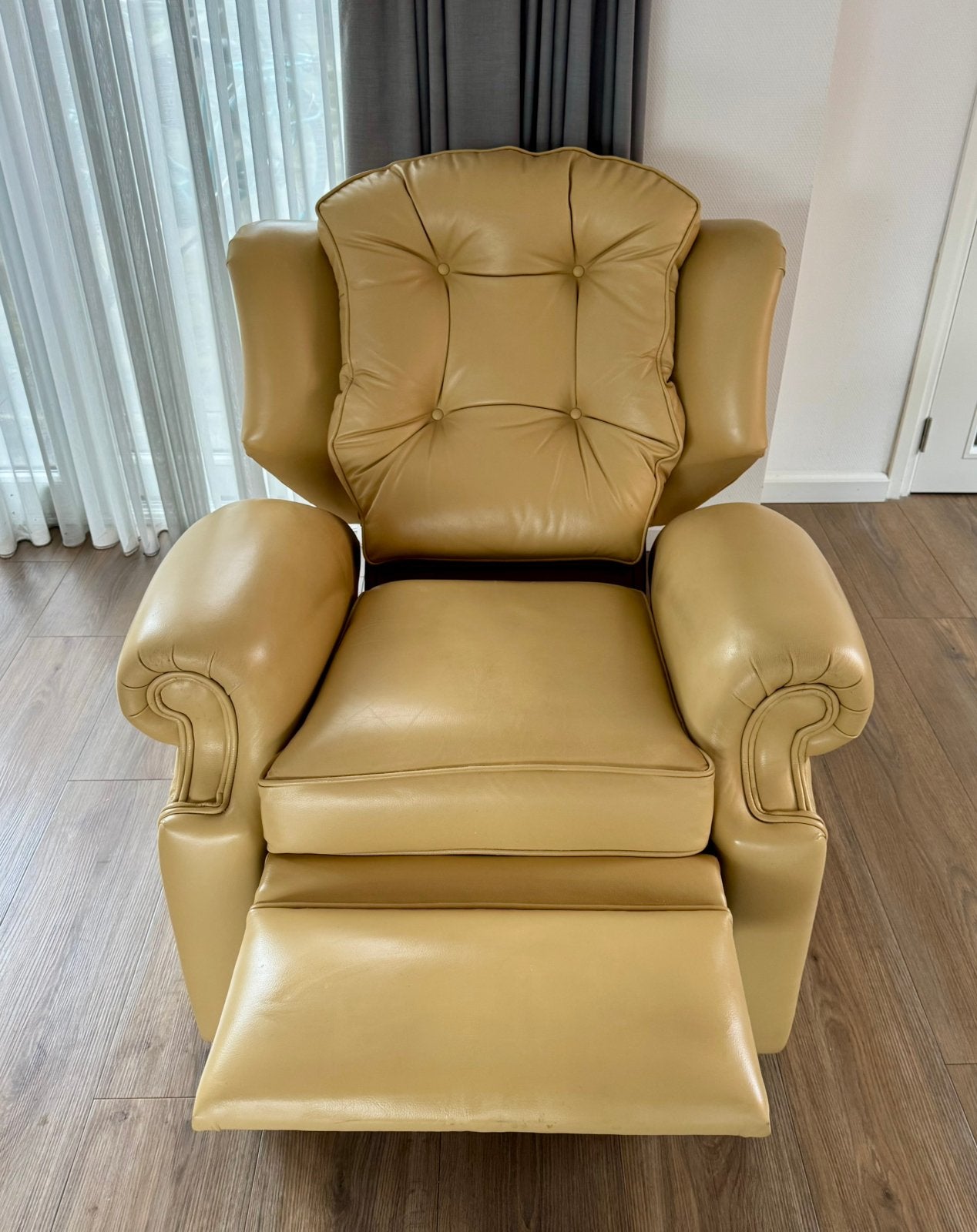 Luxe Engelse Springvale leren relaxfauteuil – Verstelbaar, Huis en Inrichting, Ophalen, Zo goed als nieuw, 75 tot 100 cm, Leer