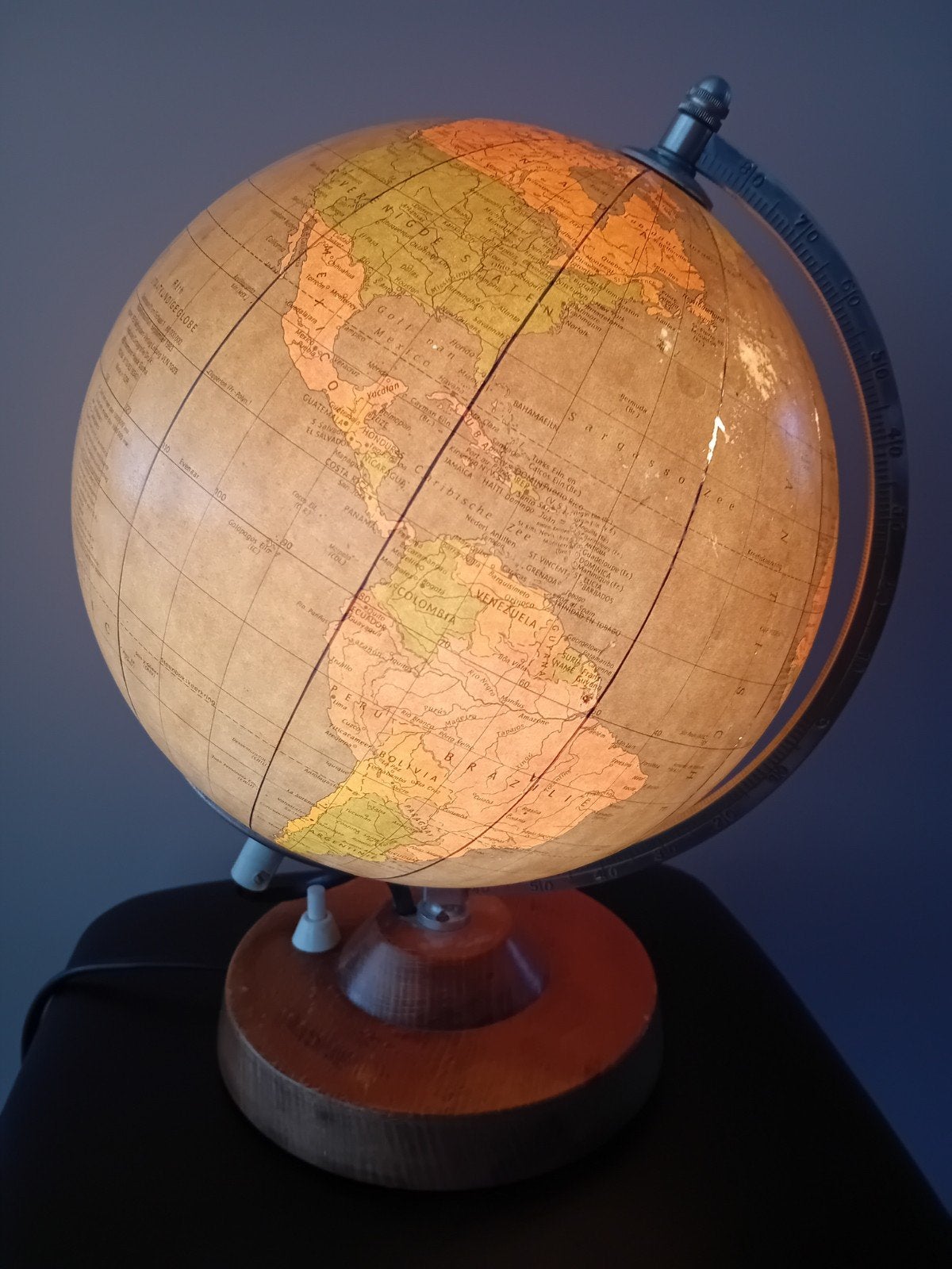 Vintage Räth Staatskundige Globe Lamp - Massief Glas & Hout, Glas, Gebruikt, Ophalen of Verzenden, Verlicht