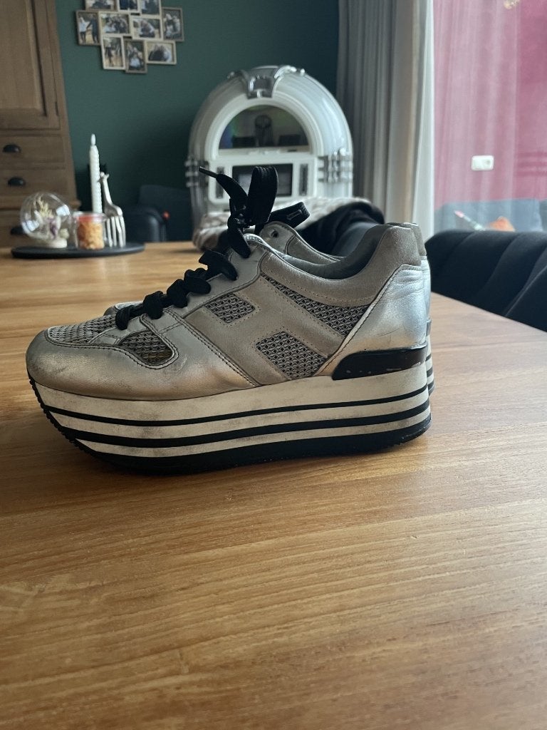 Hogan Zilver leren plateau sneakers, Overige kleuren, Overige typen, Ophalen of Verzenden, Hogan