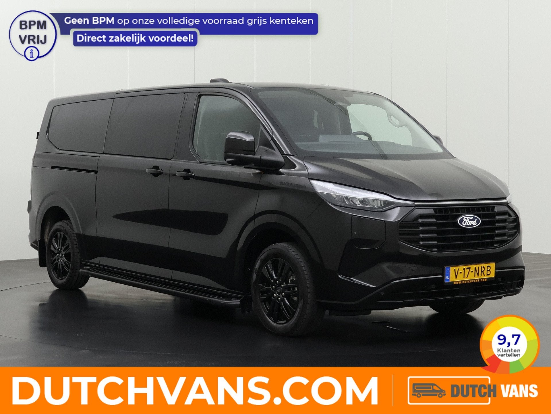 Ford Transit Custom 2.5PHEV Lang Black Platinum Dubbele Cabi, Auto's, Gebruikt, 4 cilinders, Zwart, Ford