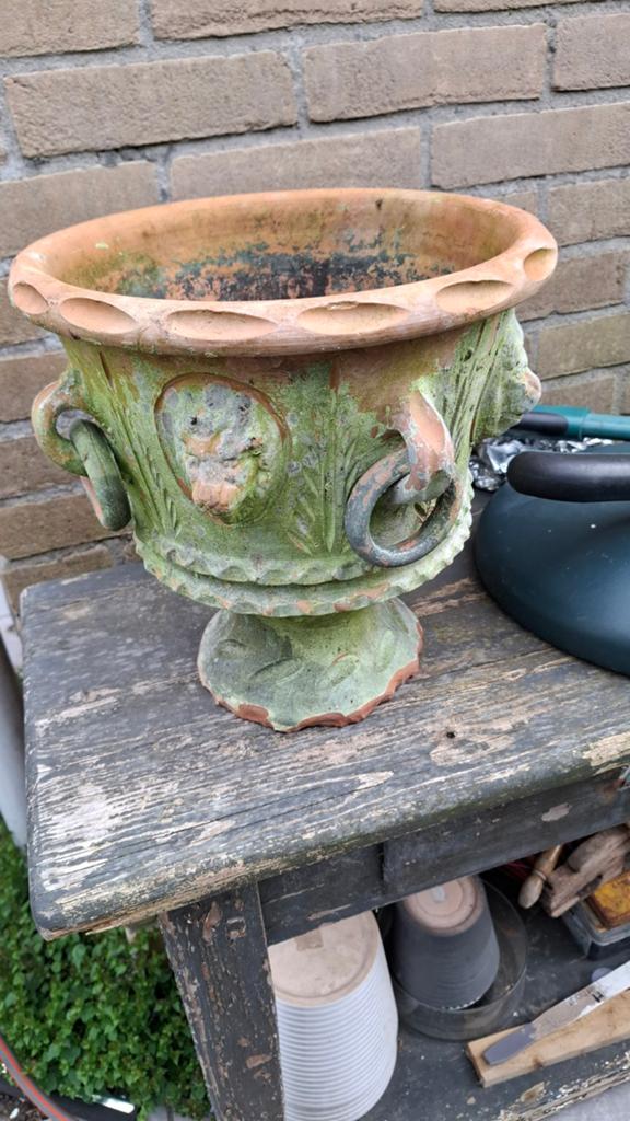 Brocante Grote terracotta aardewerk terras pot plantenpot, Gebruikt, Rond, Minder dan 40 cm, Aardewerk