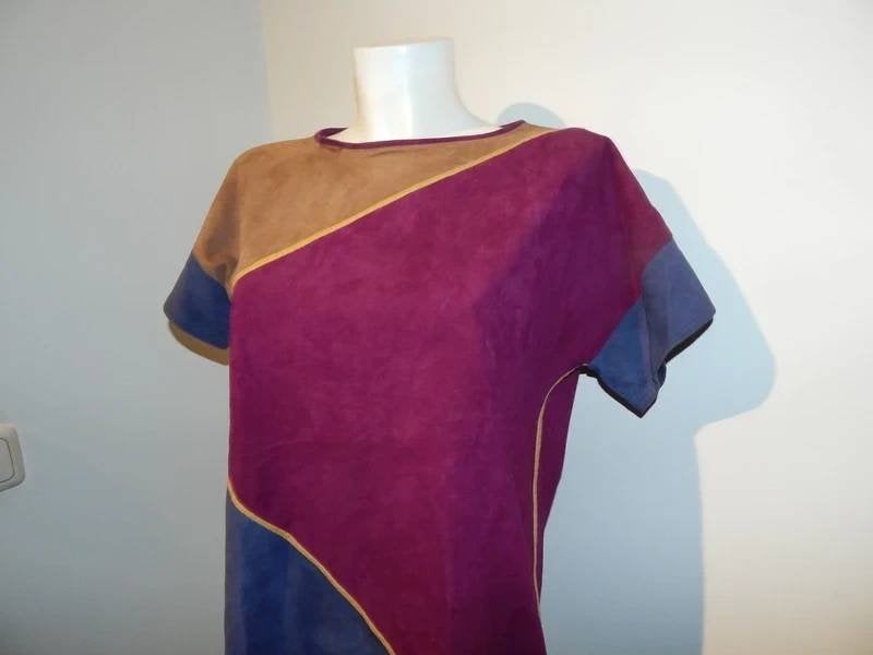 Escada designer vintage suede top kleur vlakken M, Kleding | Dames, Maat 38/40 (M), Escada, Korte mouw, Gedragen