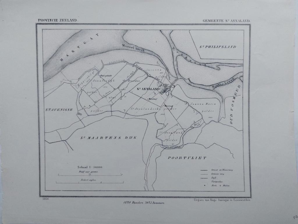 2 / St. Annaland Poortvliet Zeeland Litho uit 1866 J. Kuyper, Ophalen of Verzenden