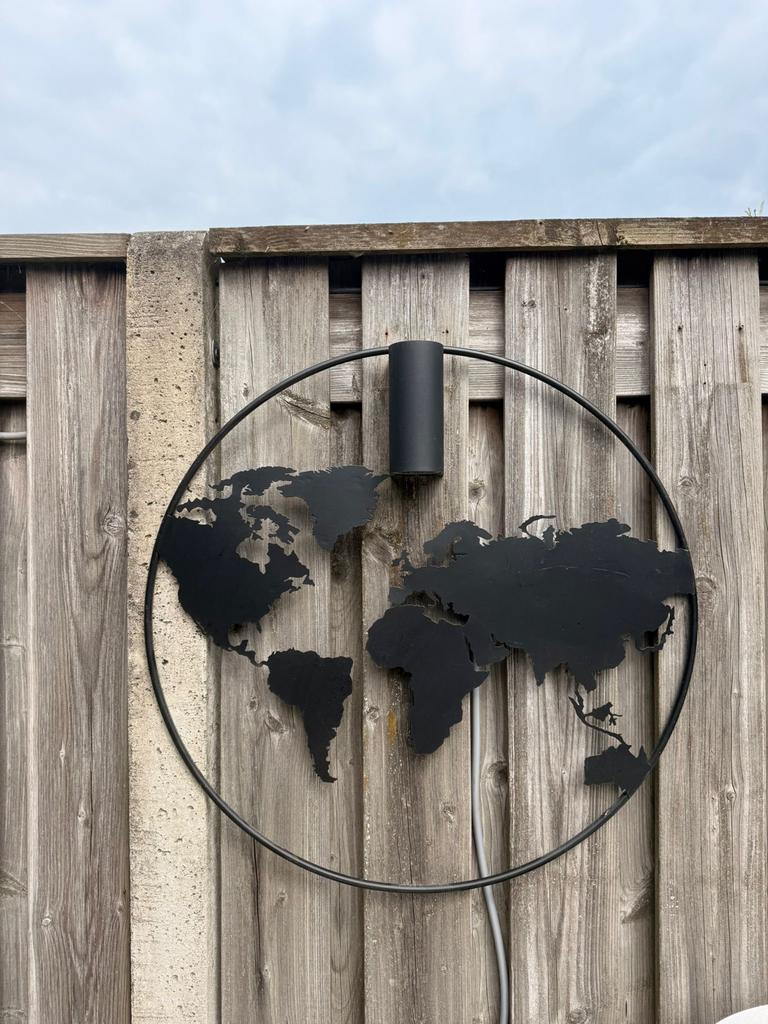 Decoratieve Wereldkaart Wanddecoratie Metaal Zwart, Ophalen, Metaal, Zwart, Met ophangsysteem