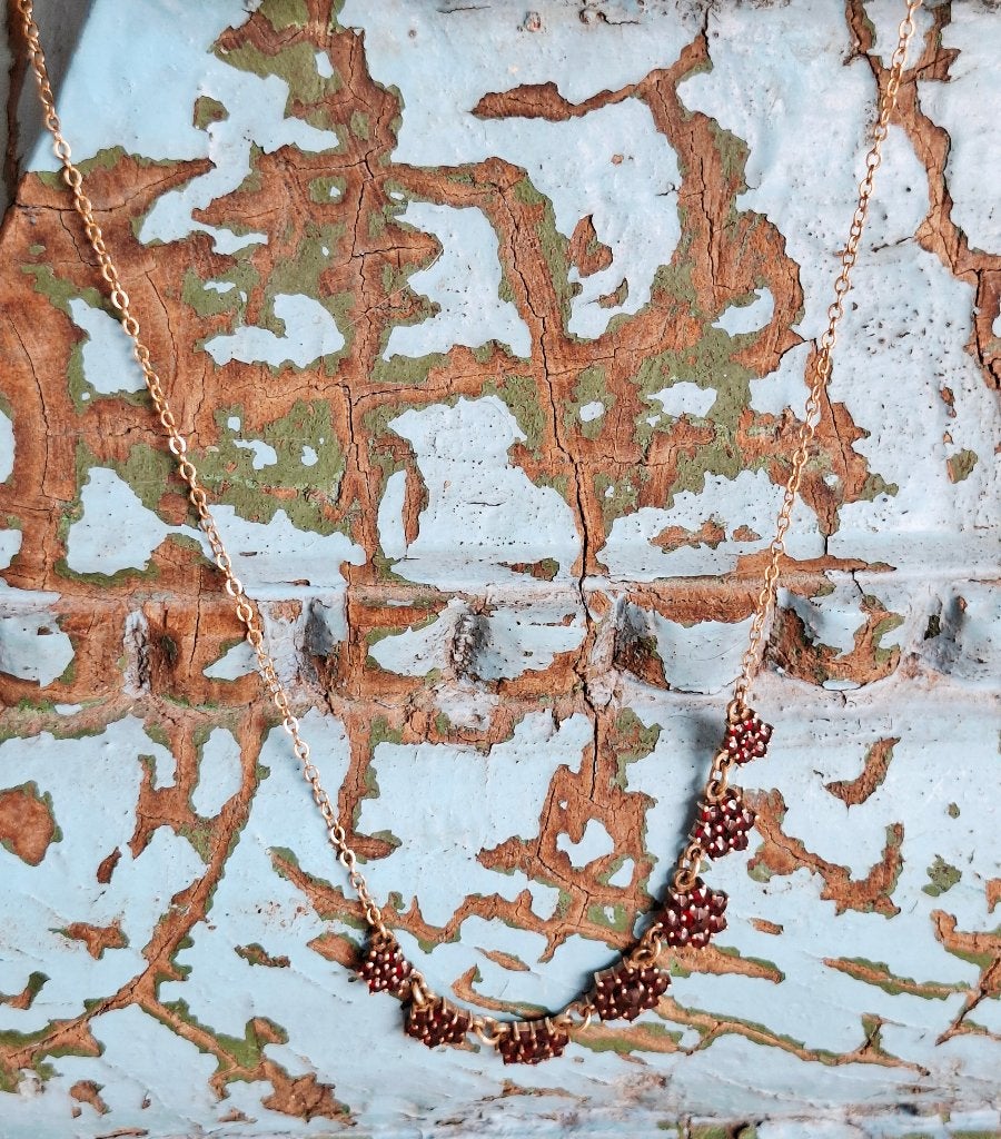 Mooie vintage boheemse granaat ketting, Overige materialen, Verzenden, Zo goed als nieuw, Met edelsteen