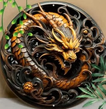 Vintage rond bord van metaal - Draak goud zwart (20cm), Ophalen of Verzenden, Nieuw