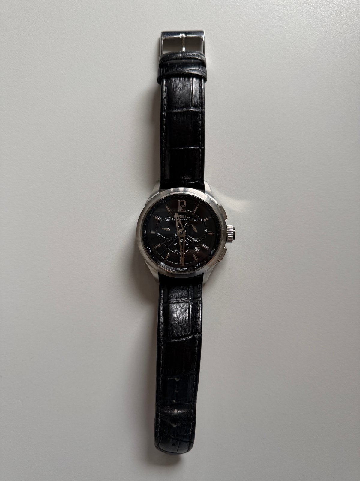 Breil Milano BW0532 Herenhorloge - Zwart Lederen Band, Overige merken, Staal, Polshorloge, Ophalen of Verzenden